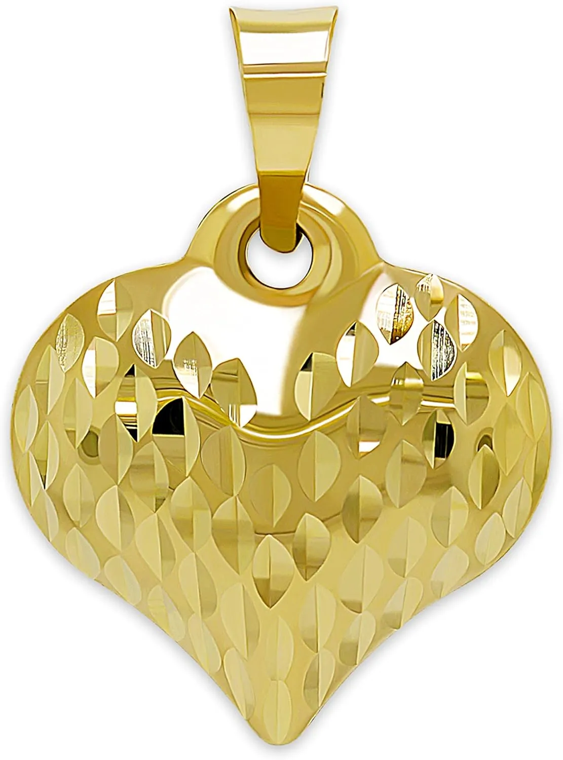 Gold Puffed Heart Charm - 14/10 Karat Gold - High Polish Diamond-Cut Pendant - 3D Jewelry - Great for Gifts