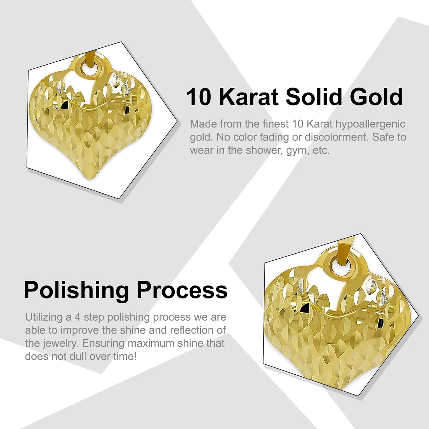 Gold Puffed Heart Charm - 14/10 Karat Gold - High Polish Diamond-Cut Pendant - 3D Jewelry - Great for Gifts
