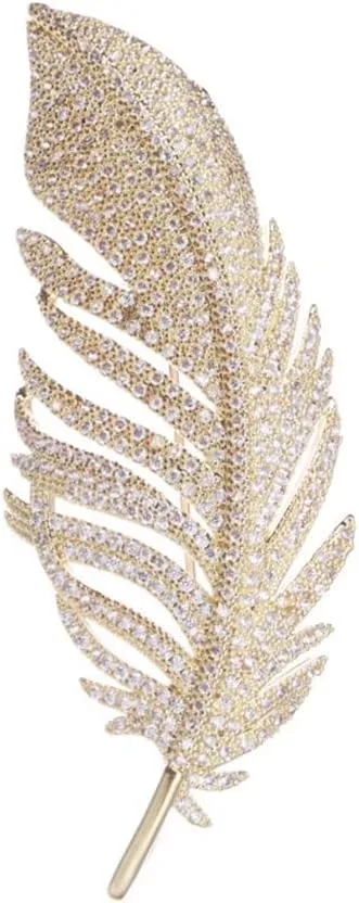 Gold Rhinestone Feather Brooch Pin for Women Men Fashion Crystal Delicate Leaf Brooch Lapel Pins Elegant Dress Accessories Jewelry Boutonniere Corsage for Hat Bag Suit Tie Wedding Birthday