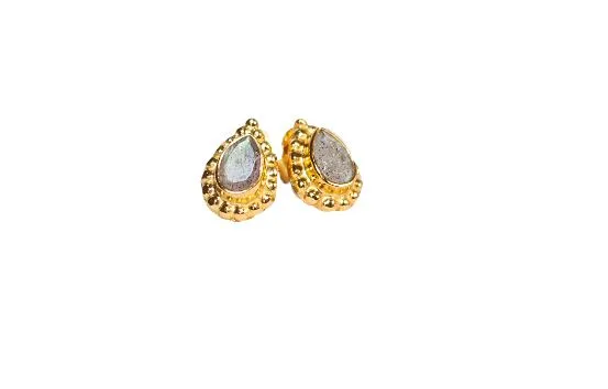 Gold Vermeil Oval Filigree Studs in Labradorite