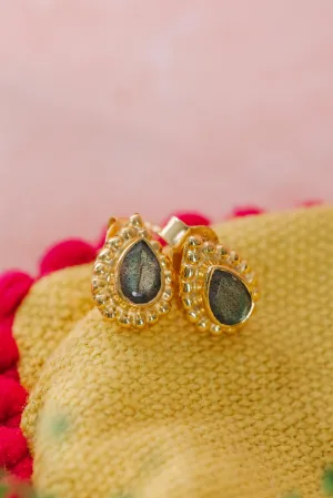 Gold Vermeil Oval Filigree Studs in Labradorite