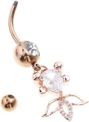 Goldfish Charm Belly Button Ring Stainless Steel Navel Jewelry with Rhinestone Creative Body Decor for Personal Style and Unique Piercing for Everyday