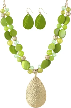 Gold/Silver 20'' 3'' Teardrop Pendant Statement Necklace for women Trendy Colorful Crystal Shell Beaded Gemstone Necklaces and Earrings Set Womens Layered Boho Chunky Necklaces and Dainty Teardrop Earrings Jewelry Gifts