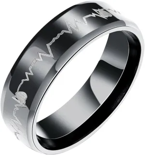 Greendou Fashion Jewelry Falling in Love Rings Titanium Steel Engagement Ring ECG Heartbeat Couples Love Ring (10)