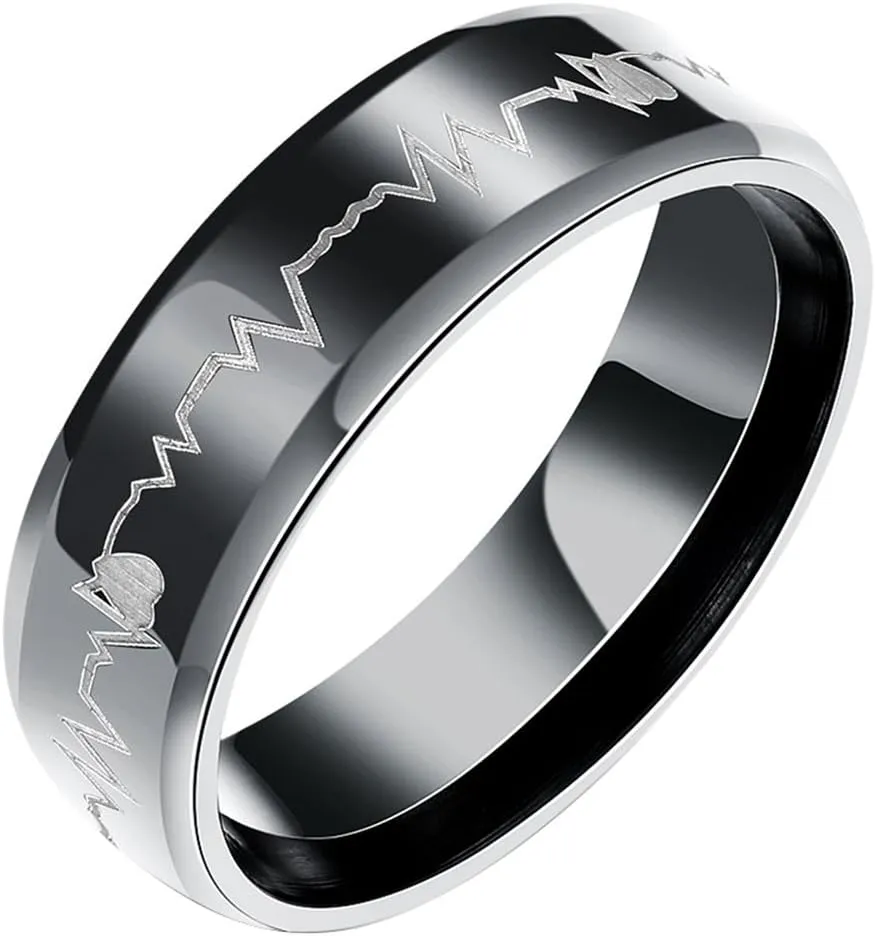 Greendou Fashion Jewelry Falling in Love Rings Titanium Steel Engagement Ring ECG Heartbeat Couples Love Ring (10)