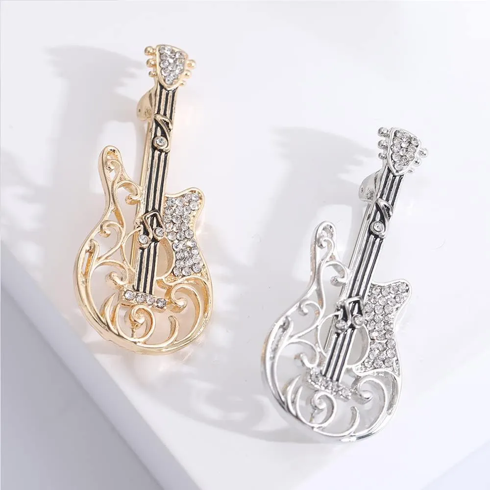 Guitar Rhinestones Brooches Pins Personalized Hip Hop Crystal Brooch for Party Dance Banquet for Women Men Fashion Dainty Lapel Pins Suit Shirt Ceremony Clothes Accessories Daily Jewelry Valentine's Day Decor Christmas Birthday Gifts
