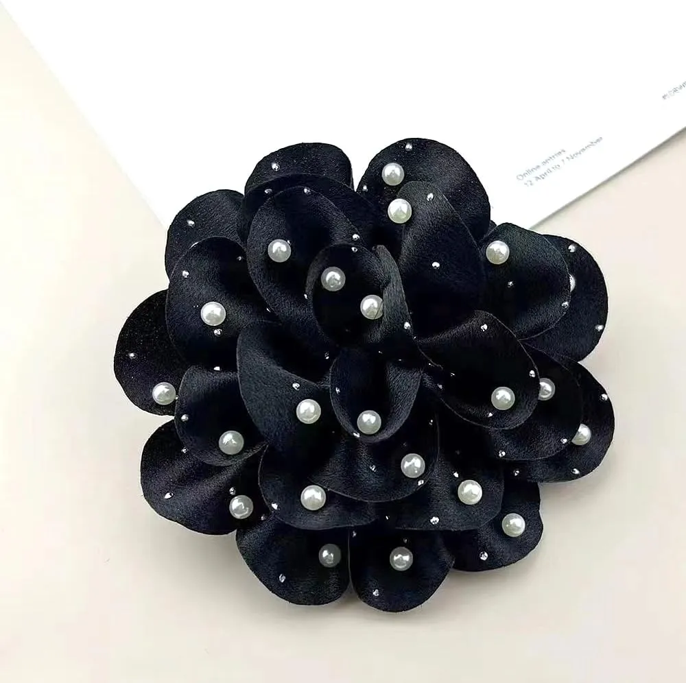 Handmade Chiffon Large Flower Pearl Brooches for Women Layered Satin Fabric Rose Floral Brooch Lapel Pins Pearl Brooch Party Clothes Jewelry
