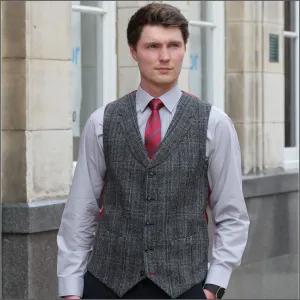Harris Tweed Grey, Wine Check Waistcoat--