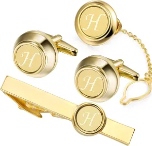 HAWSON 2 Inch Tie Clips with Cufflinks and Tie Pin for Men(A-Z), Tie Tack Lapel Pins for Mens Suit, Tuxedo, Accessories for Necktie, Shirts