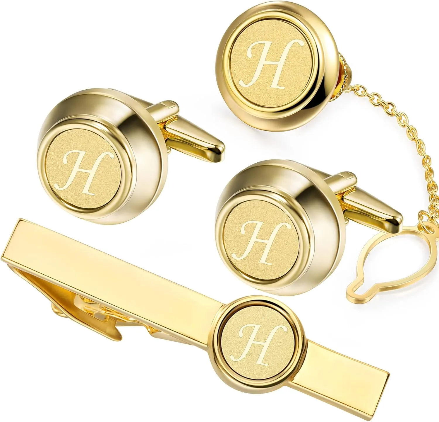 HAWSON 2 Inch Tie Clips with Cufflinks and Tie Pin for Men(A-Z), Tie Tack Lapel Pins for Mens Suit, Tuxedo, Accessories for Necktie, Shirts