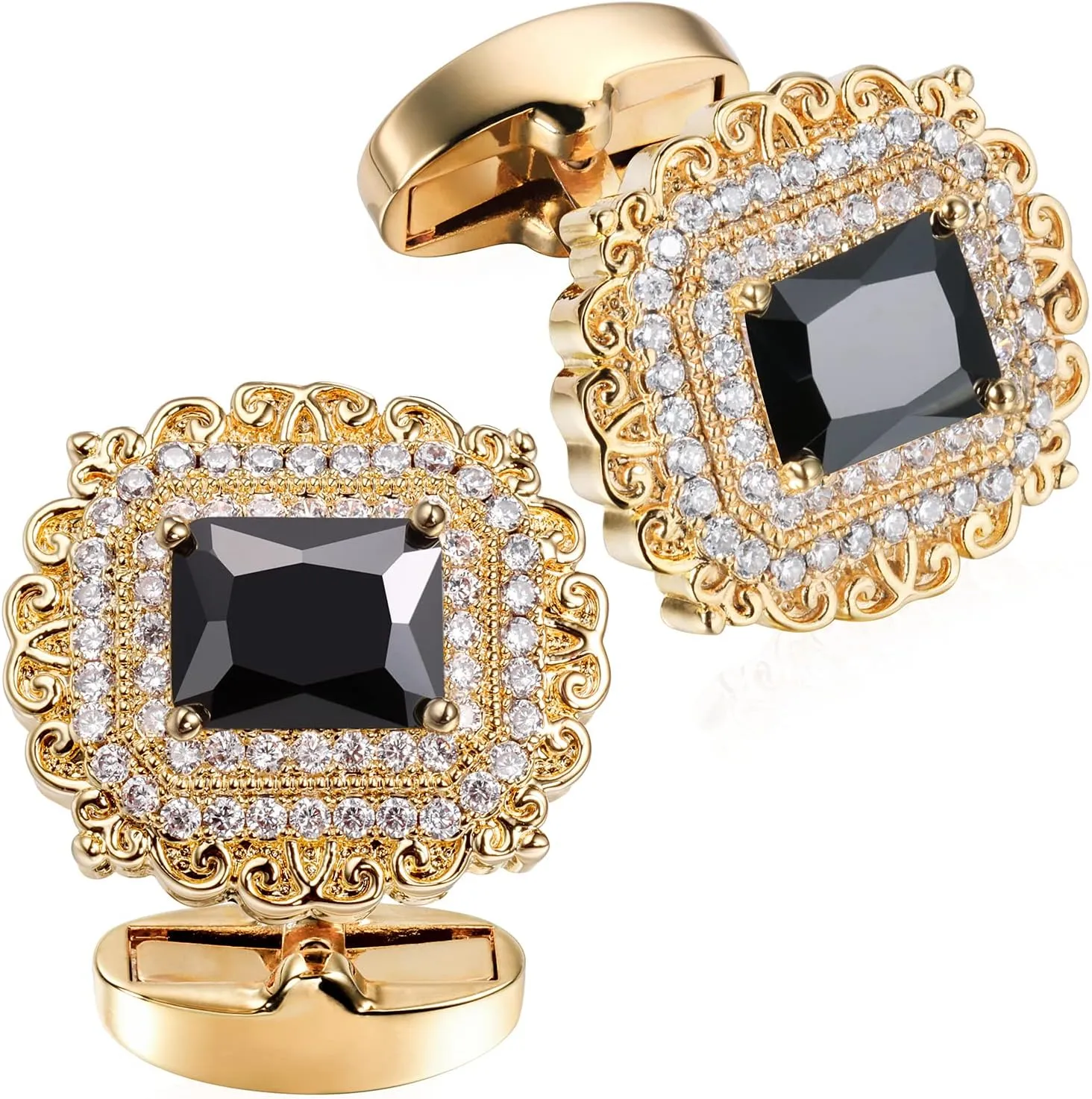 HAWSON Cufflinks for Men, Gold Diamond Crystal Cufflinks for Groom Husband Personalized Gifts, Mens Formal Wedding Business Cufflinks, Luxurious Gorgeous Cuff Links French Shirt Accessories