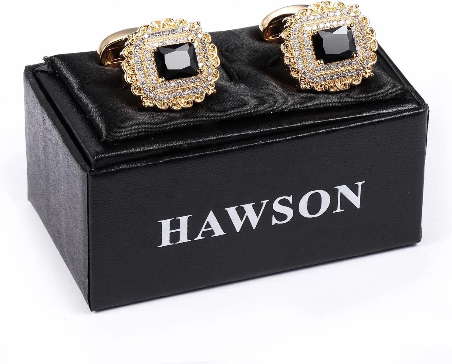 HAWSON Cufflinks for Men, Gold Diamond Crystal Cufflinks for Groom Husband Personalized Gifts, Mens Formal Wedding Business Cufflinks, Luxurious Gorgeous Cuff Links French Shirt Accessories