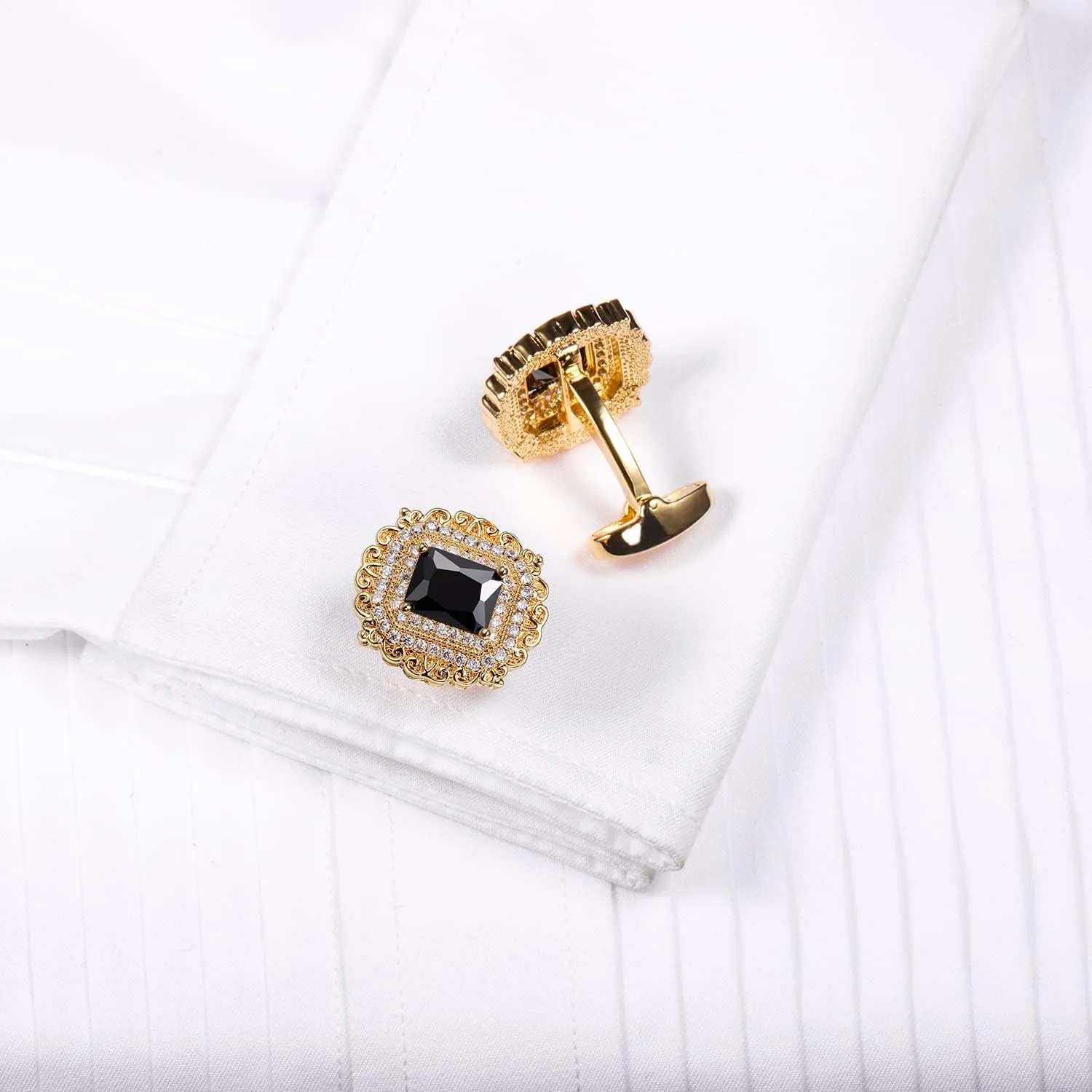 HAWSON Cufflinks for Men, Gold Diamond Crystal Cufflinks for Groom Husband Personalized Gifts, Mens Formal Wedding Business Cufflinks, Luxurious Gorgeous Cuff Links French Shirt Accessories