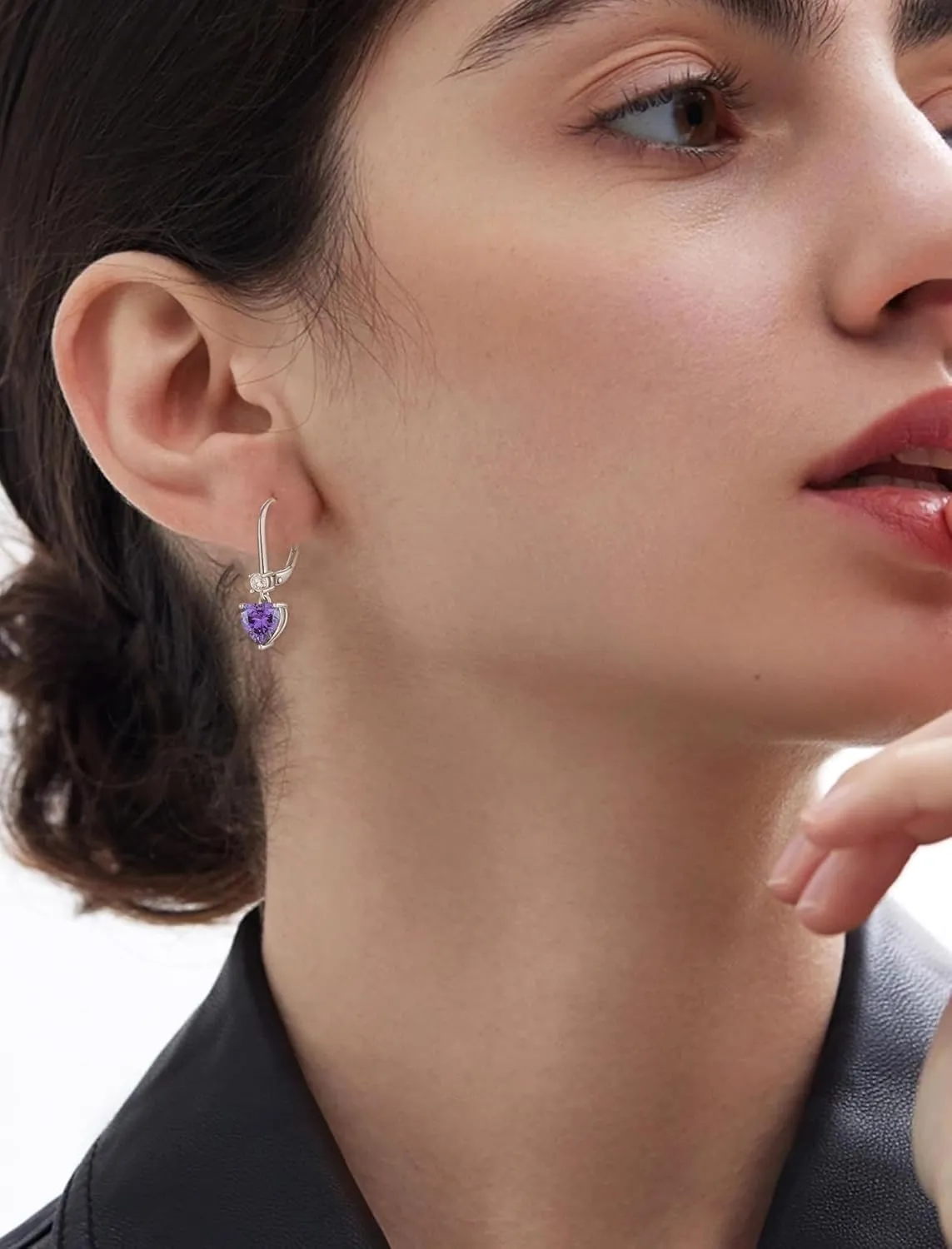 Heart Dangle Drop Earrings, 925 Sterling Silver Earrings with Birthstones for Women Leverback Jewelry for Gifts
