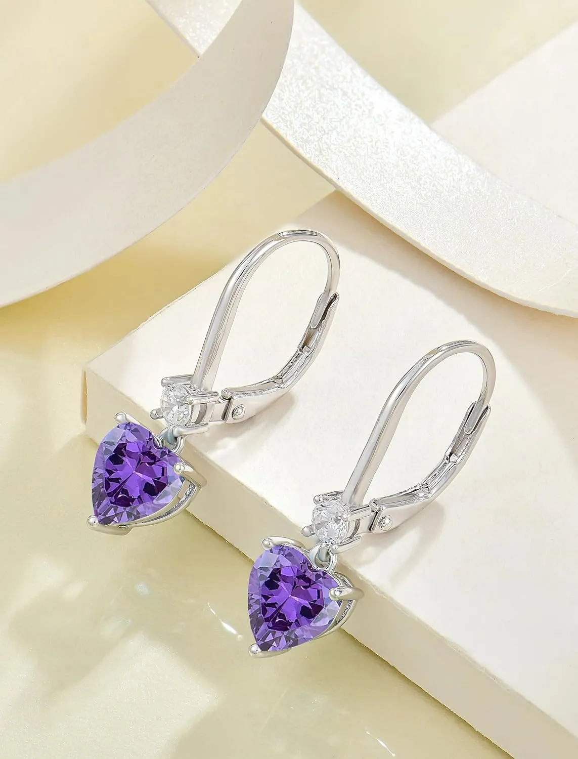 Heart Dangle Drop Earrings, 925 Sterling Silver Earrings with Birthstones for Women Leverback Jewelry for Gifts