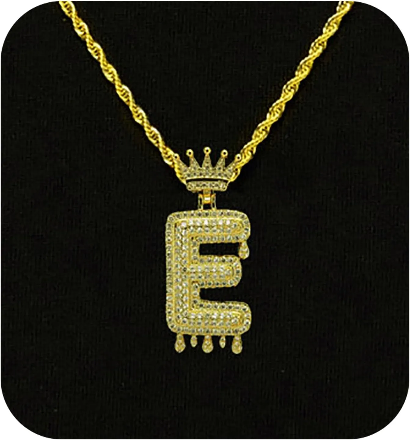 Hermosa Unisex Crown Letter Pendant Necklace 18K Gold Plated Zircon Jewelry with Twisted Chain, 17 2 Inch Adjustable, Gift for Women Men