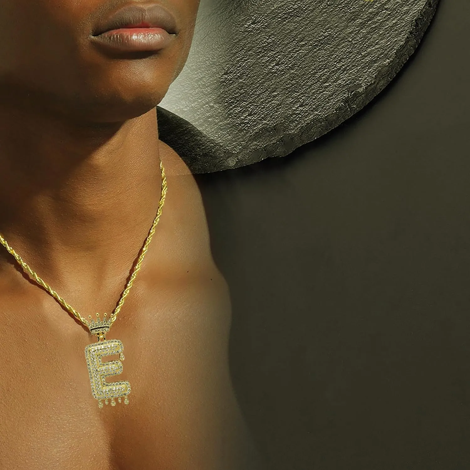 Hermosa Unisex Crown Letter Pendant Necklace 18K Gold Plated Zircon Jewelry with Twisted Chain, 17 2 Inch Adjustable, Gift for Women Men