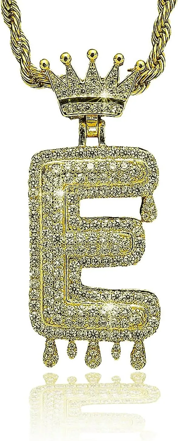 Hermosa Unisex Crown Letter Pendant Necklace 18K Gold Plated Zircon Jewelry with Twisted Chain, 17 2 Inch Adjustable, Gift for Women Men