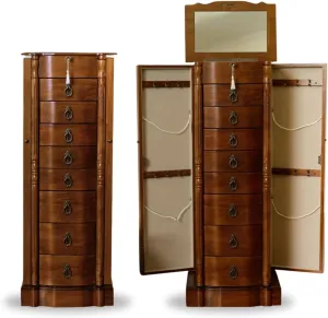 Hives and Honey - Robyn Standing Jewelry Armoire - Antique Style Locking Storage for Organized Jewelry, 38" H x 14" W x 10" D - Walnut