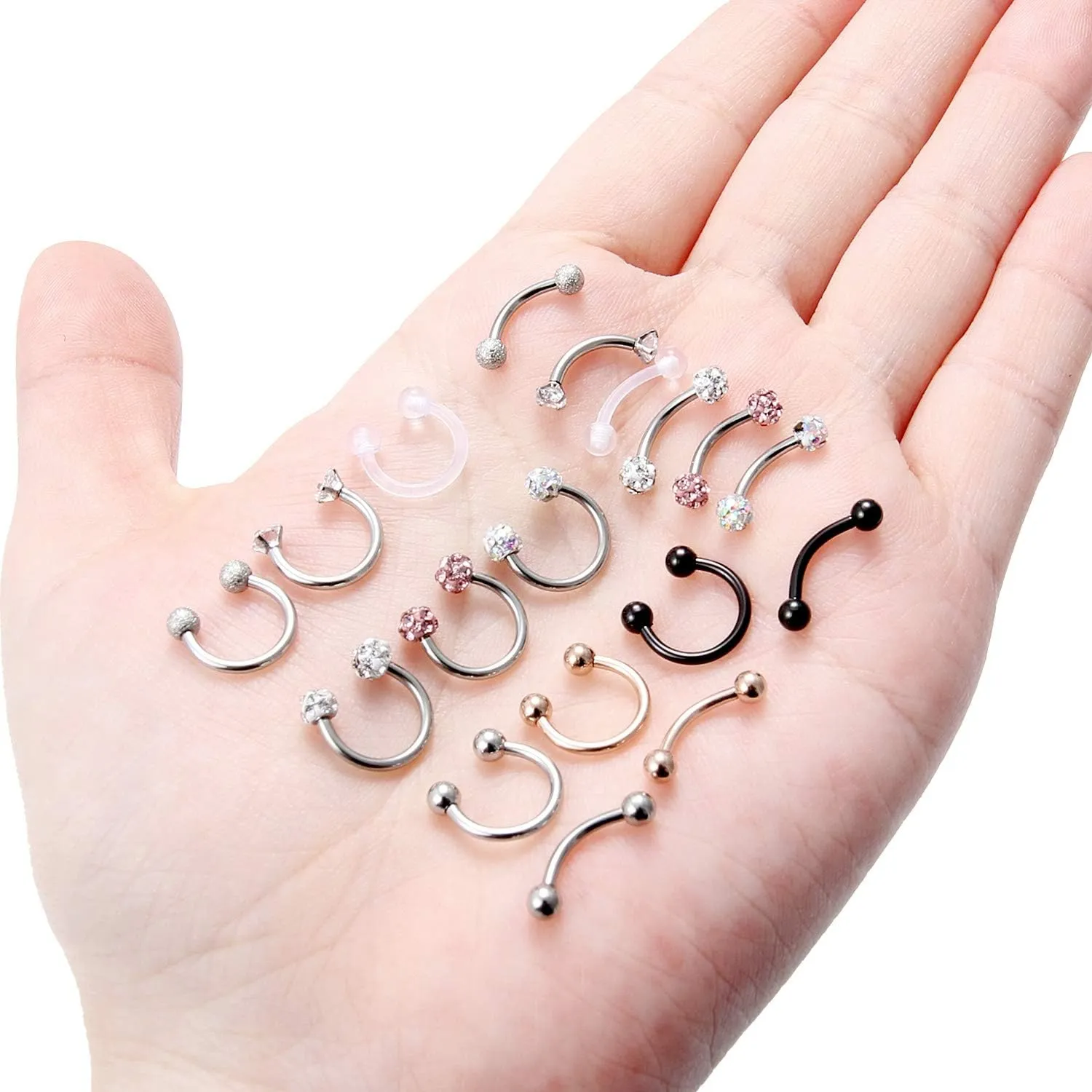 Hoeudjo 9-18PCS 16G Surgical Steel Lip Hoop Ring Crystal Cubic Horseshoe Barbell Tragus Cartilage Earring Helix Daith Septum Hoop Piercing Body Piercing Jewelry Retainer for Women Men 8-10mm