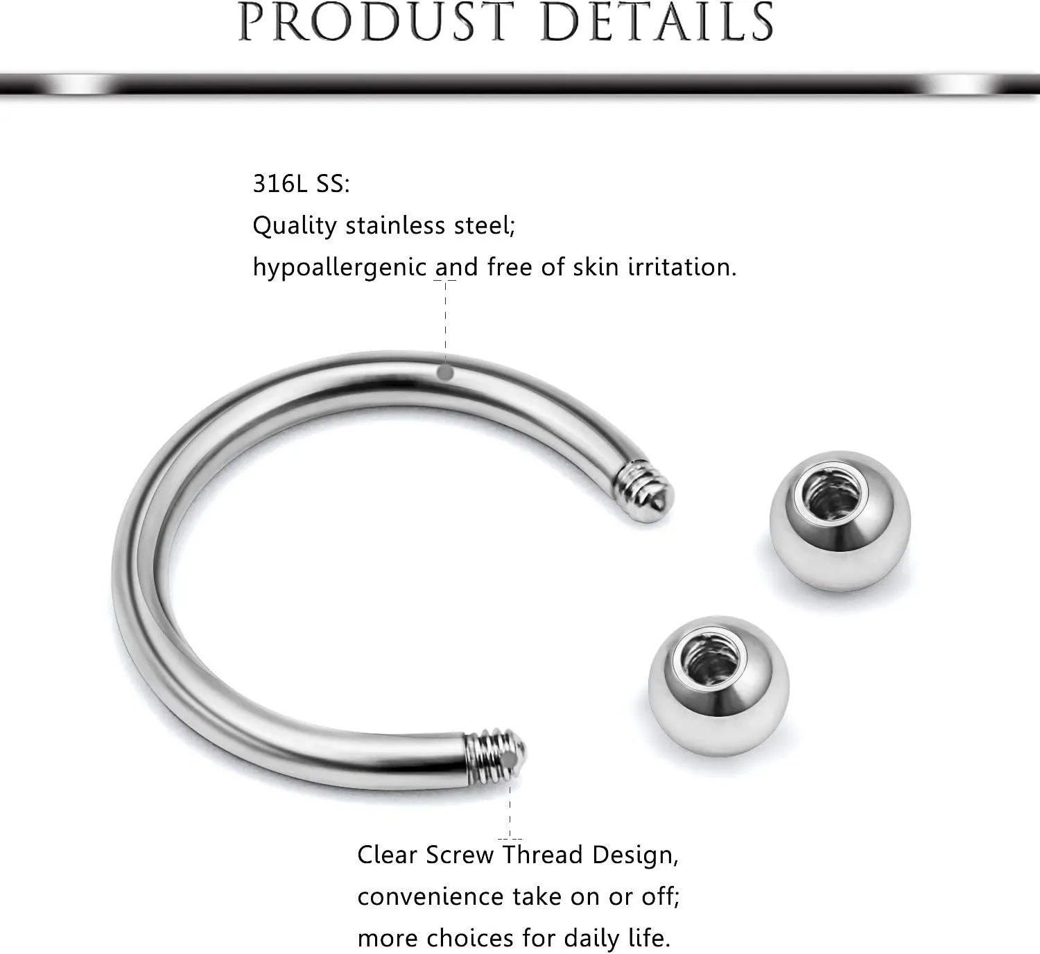Hoeudjo 9-18PCS 16G Surgical Steel Lip Hoop Ring Crystal Cubic Horseshoe Barbell Tragus Cartilage Earring Helix Daith Septum Hoop Piercing Body Piercing Jewelry Retainer for Women Men 8-10mm
