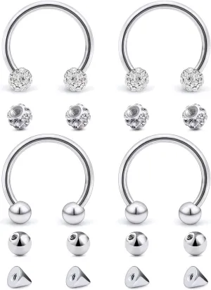 Hoeudjo Horseshoe Rings - Surgical Steel Nose Septum, Labret Lip, Eyebrow, Tragus, Daith, Helix Piercing Jewelry for Women & Men - 8-12mm