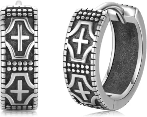 Hoop Earrings for Men 925 Sterling Silver Cross/Viking Earrings Father's Day Jewelry Gift for Dad Husband