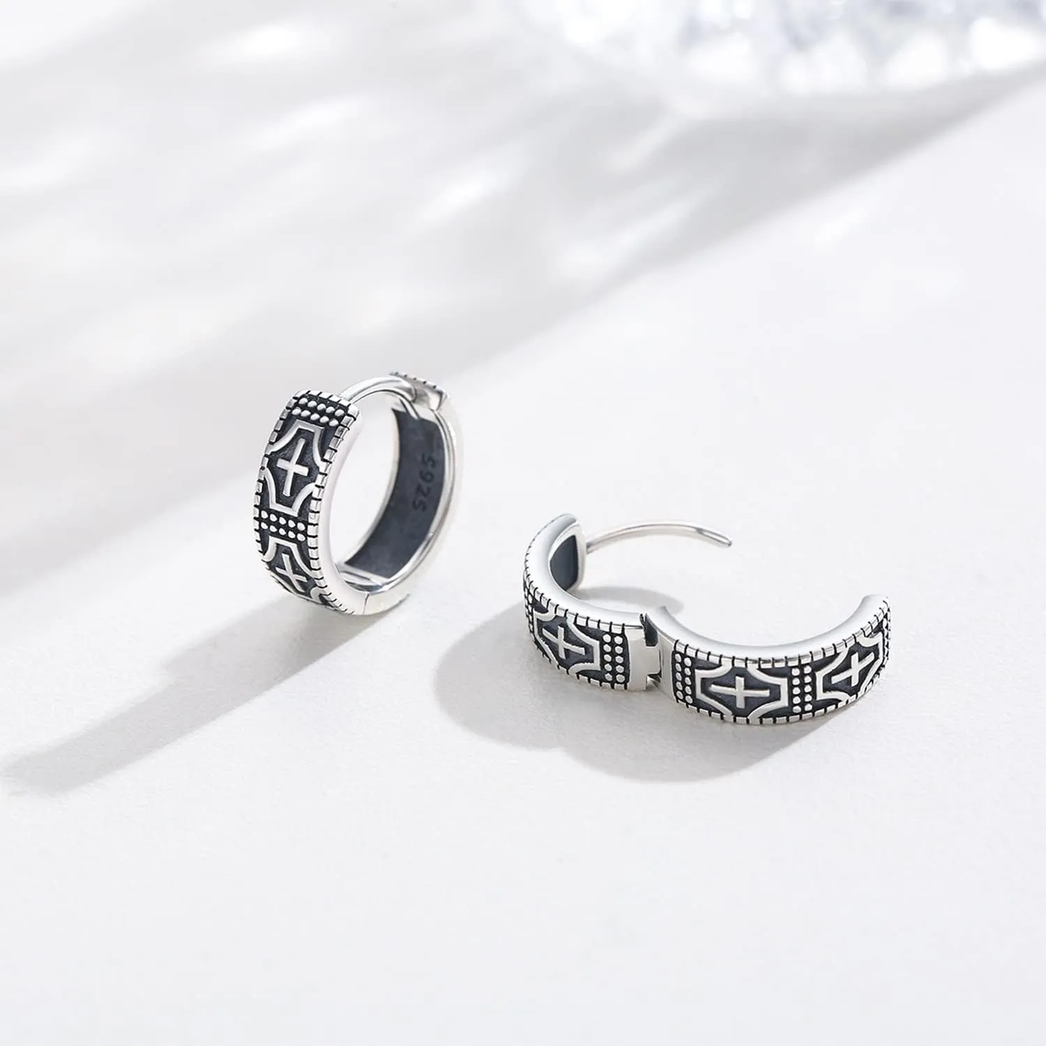 Hoop Earrings for Men 925 Sterling Silver Cross/Viking Earrings Father's Day Jewelry Gift for Dad Husband