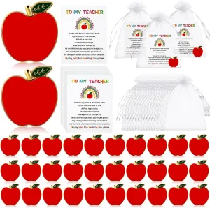 Hoteam 30 Sets Teacher Appreciation Gifts Apple Enamel Lapel Pins Teacher Lapel Pins Brooches Bulk with Thank You Cards and Organza Bags for Graduation Employee Tutor Gifts