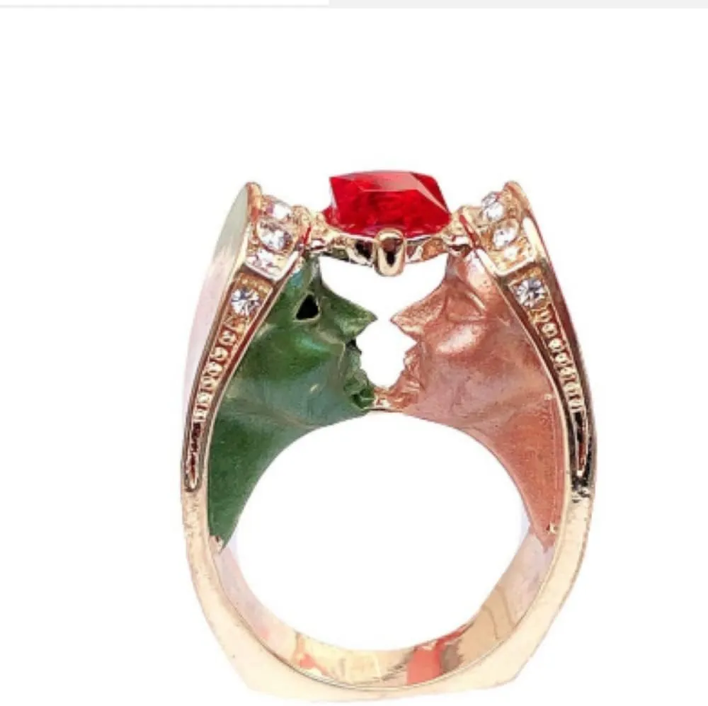 HUKQBUNX 18k rose gold unique double face Ruby small crystal women's unique zircon fashion diamond ring wedding engagement couple birthday party personalized ring size 6-10