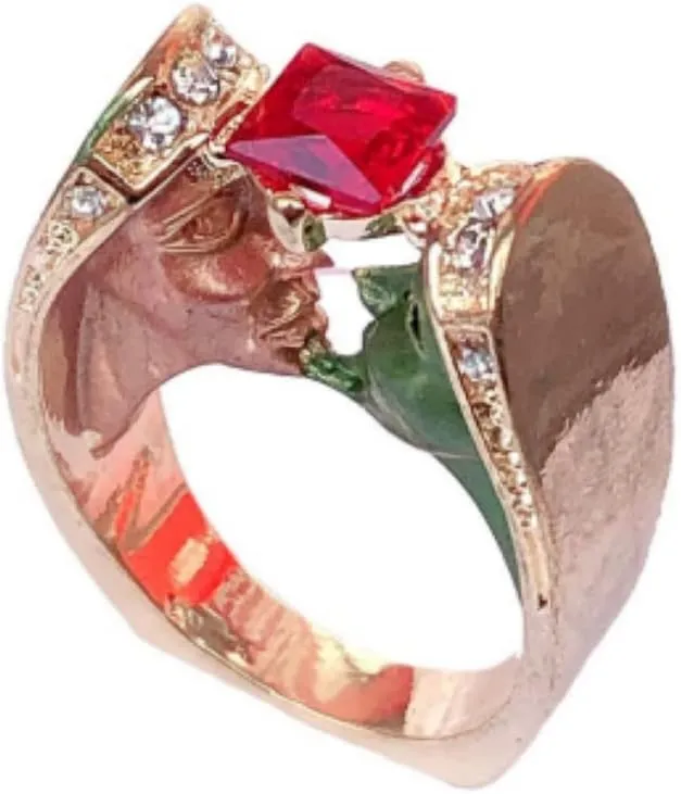 HUKQBUNX 18k rose gold unique double face Ruby small crystal women's unique zircon fashion diamond ring wedding engagement couple birthday party personalized ring size 6-10