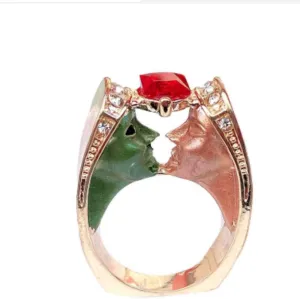 HUKQBUNX 18k rose gold unique double face Ruby small crystal women's unique zircon fashion diamond ring wedding engagement couple birthday party personalized ring size 6-10