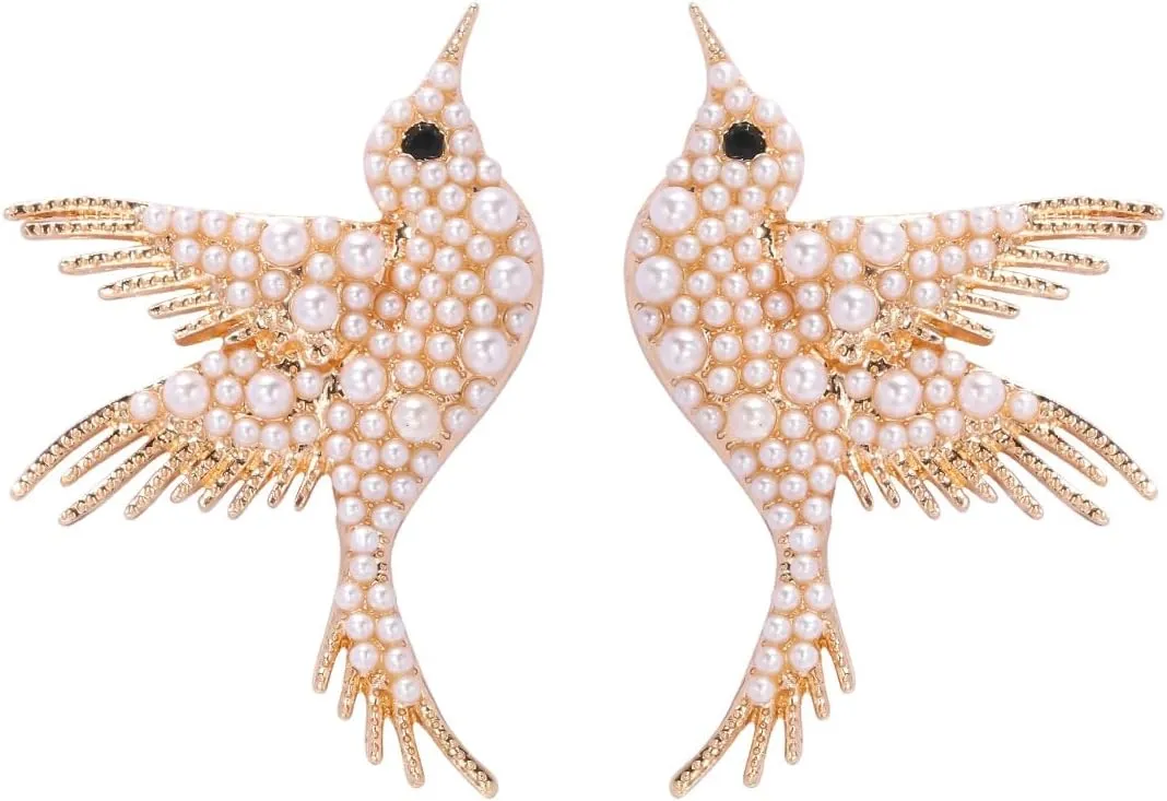 Hummingbird Stud Earrings Alloy Animal Earring Colorful Dangle Cute Crystal Bird Earrings Jewelry for Women