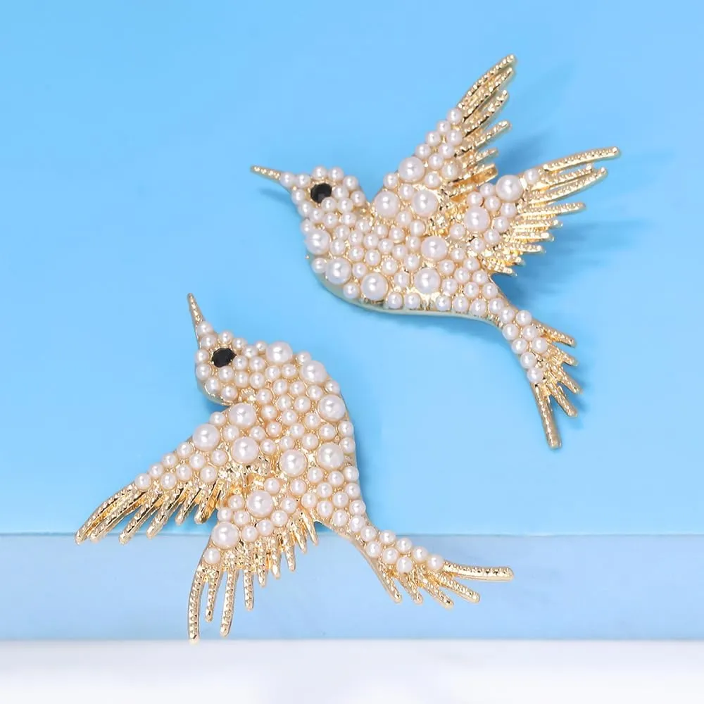 Hummingbird Stud Earrings Alloy Animal Earring Colorful Dangle Cute Crystal Bird Earrings Jewelry for Women