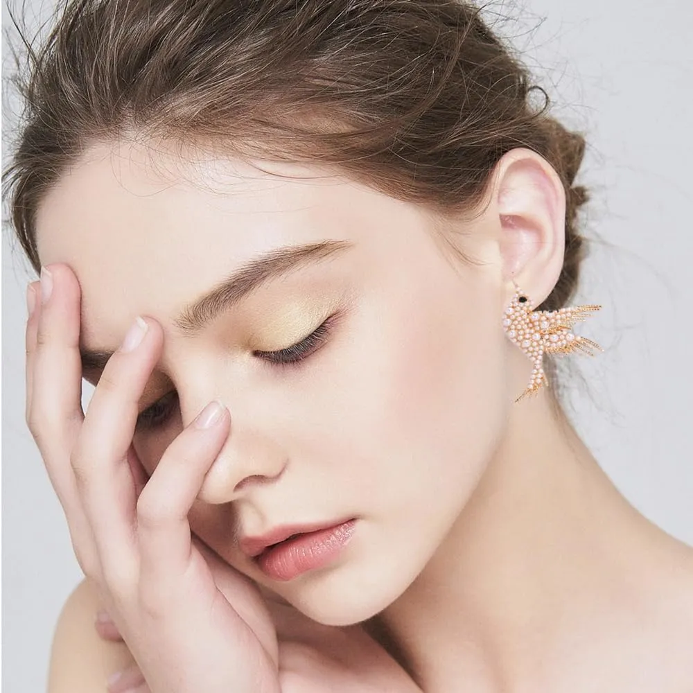 Hummingbird Stud Earrings Alloy Animal Earring Colorful Dangle Cute Crystal Bird Earrings Jewelry for Women