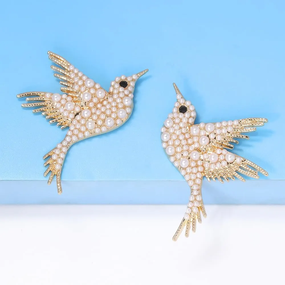 Hummingbird Stud Earrings Alloy Animal Earring Colorful Dangle Cute Crystal Bird Earrings Jewelry for Women