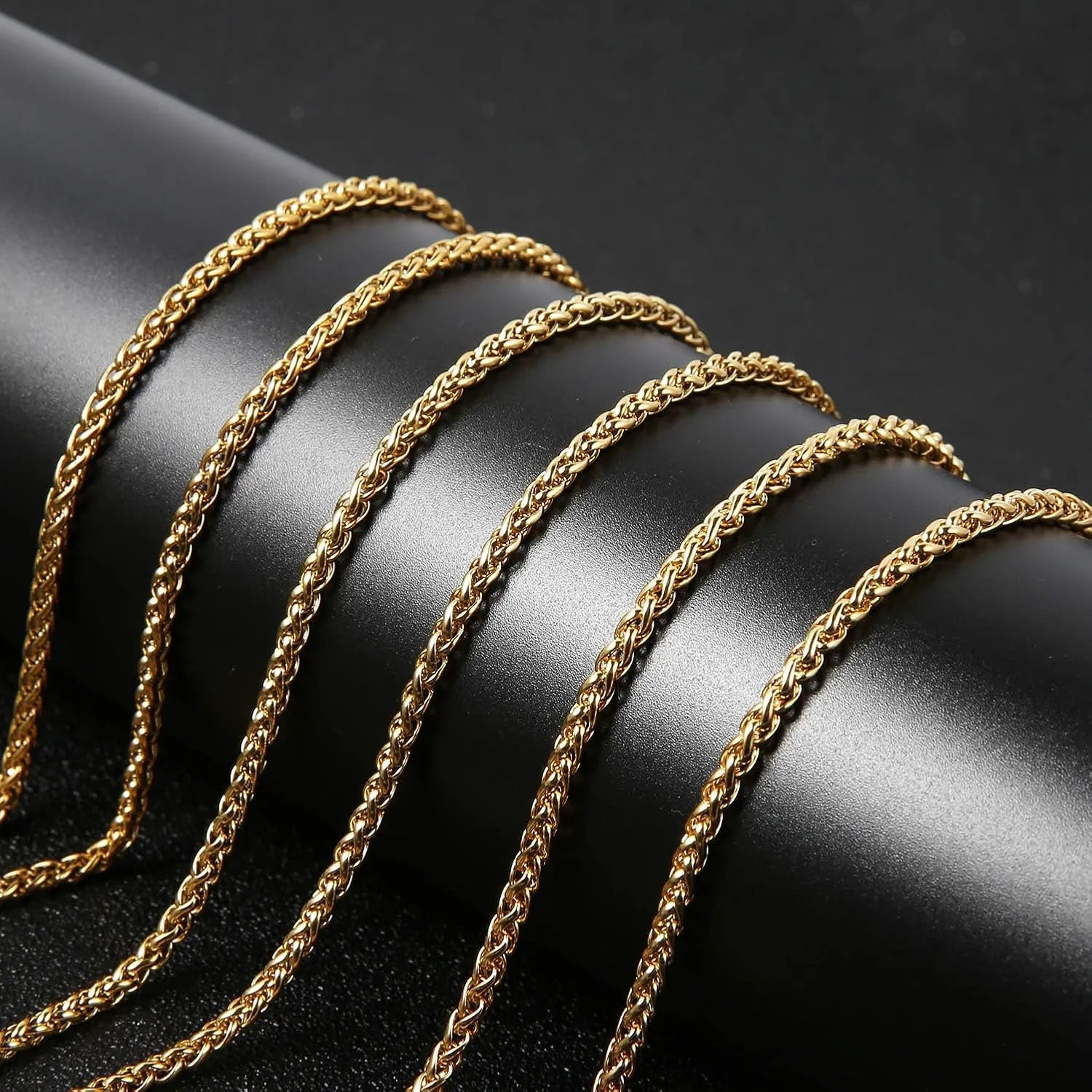 HZMAN 3.0 mm Stainless Steel Wheat Silver Chain Necklaces for Men & Women 16" -30"