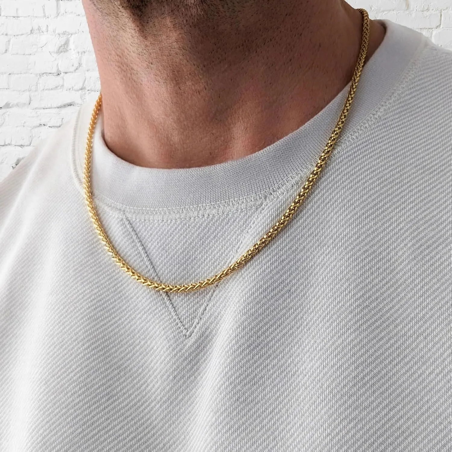 HZMAN 3.0 mm Stainless Steel Wheat Silver Chain Necklaces for Men & Women 16" -30"