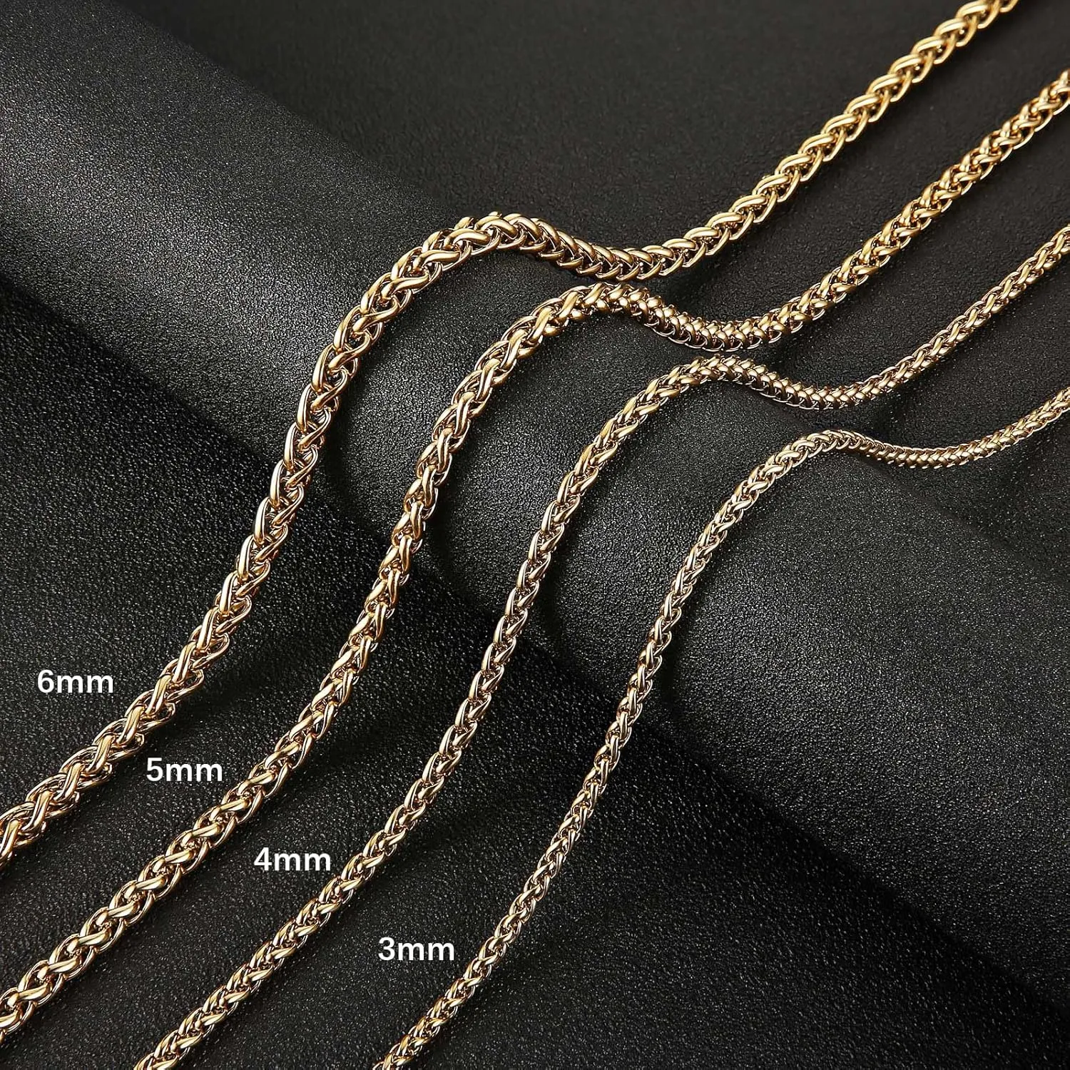 HZMAN 3.0 mm Stainless Steel Wheat Silver Chain Necklaces for Men & Women 16" -30"
