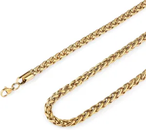 HZMAN 3.0 mm Stainless Steel Wheat Silver Chain Necklaces for Men & Women 16" -30"