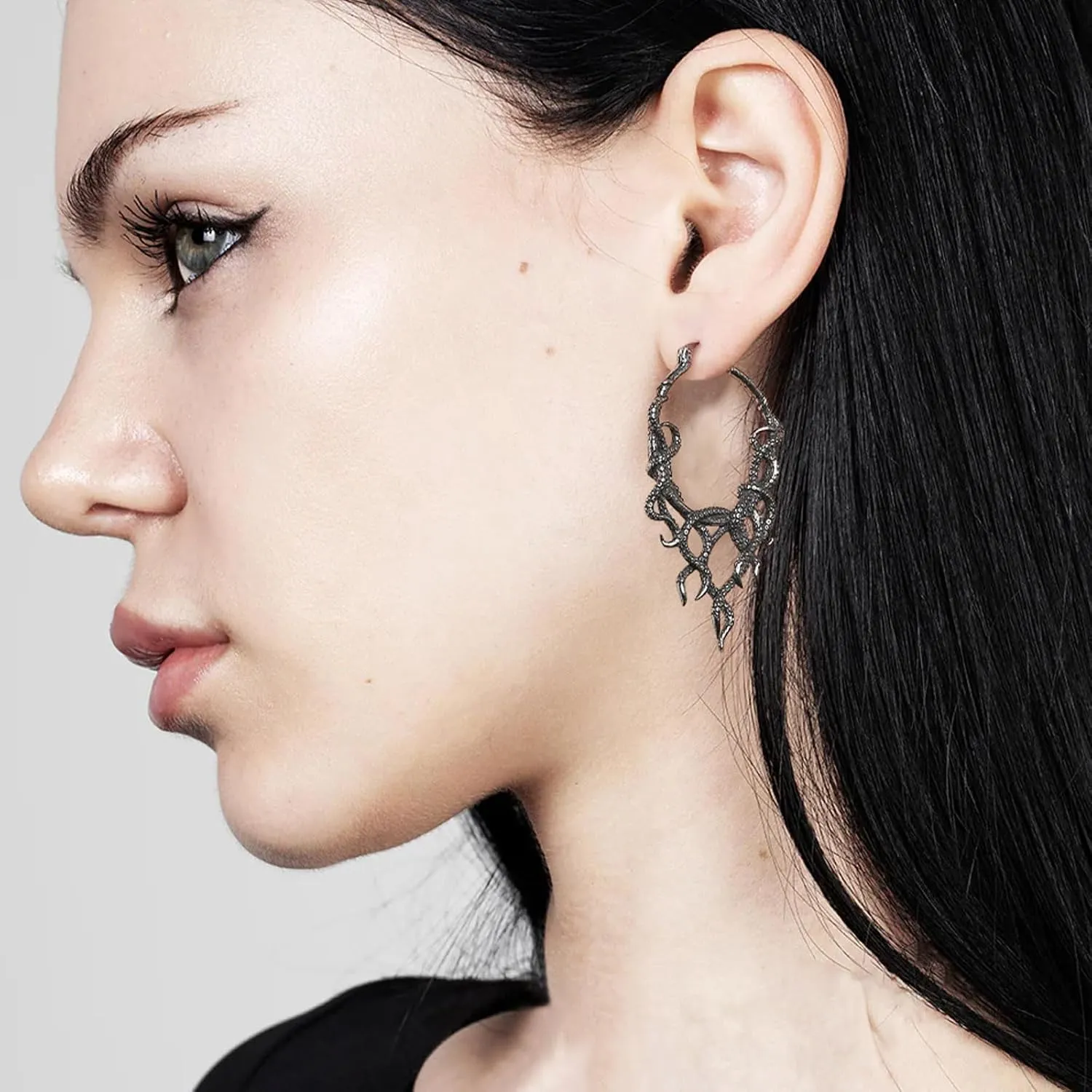 HZMAN Octopus Tentacle/Snakes Earrings for Men Women Stainless Steel Retro Gothic Punk Piercing Intricate Hoop Earring Jewelry Gift