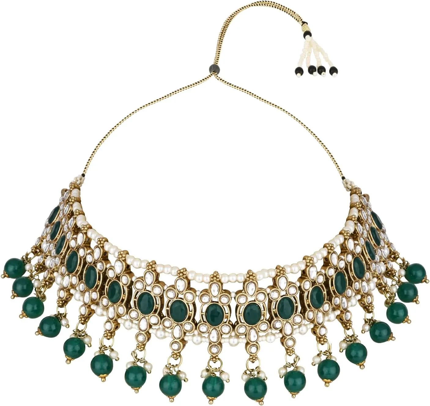 I Jewels Gold Plated Indian Wedding Bollywood Kundan Pearl Drop Choker Necklace Jewellery With Earrings & Maang Tikka Set For Women (K7276)