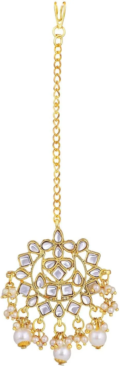 I Jewels Indian Gold Plated Traditional Kundan Choker Ethnic Bollywood Designer Jewelry Set with Earrings & Maang Tikka For Women