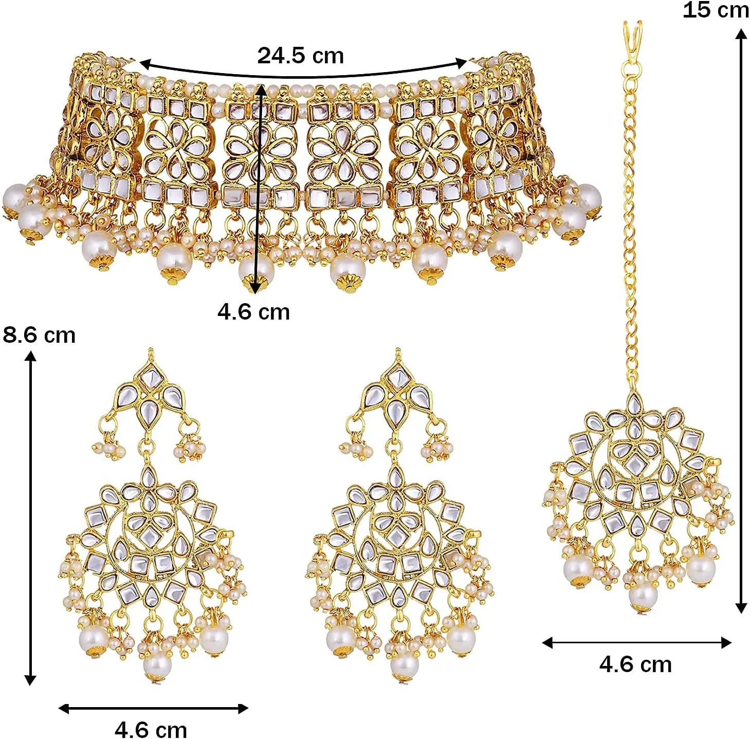 I Jewels Indian Gold Plated Traditional Kundan Choker Ethnic Bollywood Designer Jewelry Set with Earrings & Maang Tikka For Women