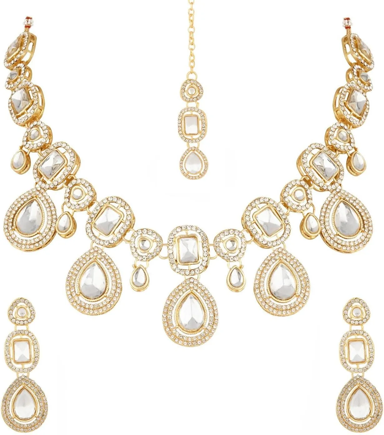 I Jewels Latest Stylish Gold Plated Indian Wedding Bollywood Kundan Stone Necklace Jewellery Set for Women (IJ379)