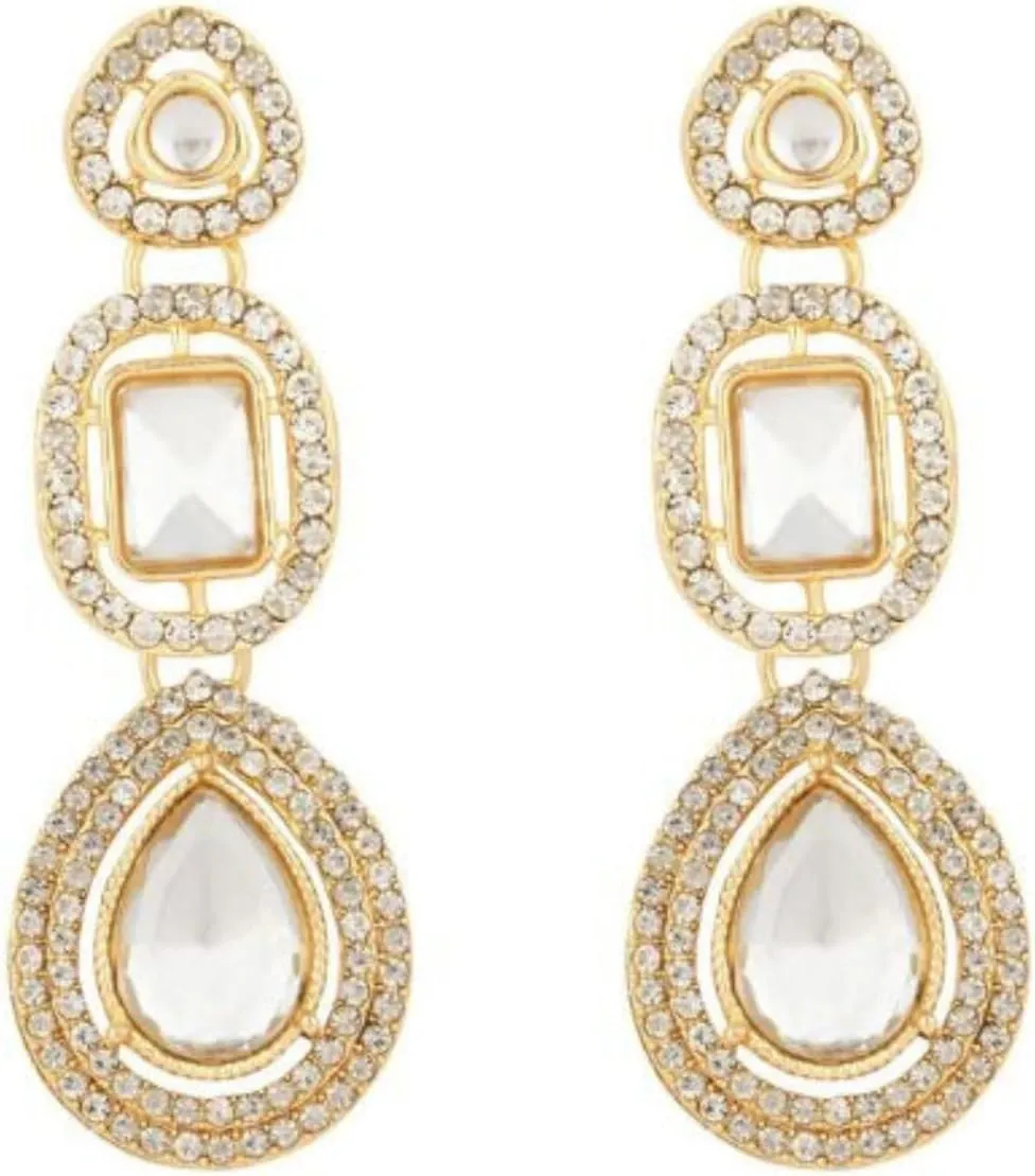 I Jewels Latest Stylish Gold Plated Indian Wedding Bollywood Kundan Stone Necklace Jewellery Set for Women (IJ379)