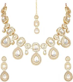 I Jewels Latest Stylish Gold Plated Indian Wedding Bollywood Kundan Stone Necklace Jewellery Set for Women (IJ379)