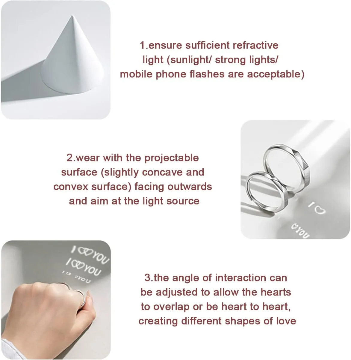 I Love U Engagement Wedding Ring 925 Sterling Silver | Unique Handmade Projection Ring | Adjustable Open Stackable Promise Ring for Couple Her Him Mom Girlfriend Gift