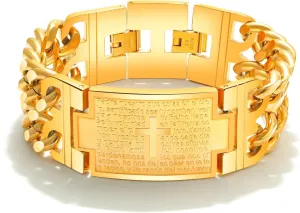 Iflytree Holy Bible Bracelet for Men Stainless Steel Hip Hop Cross Wristband Christian Faith Bracelet for Men Women Silver Black Gold