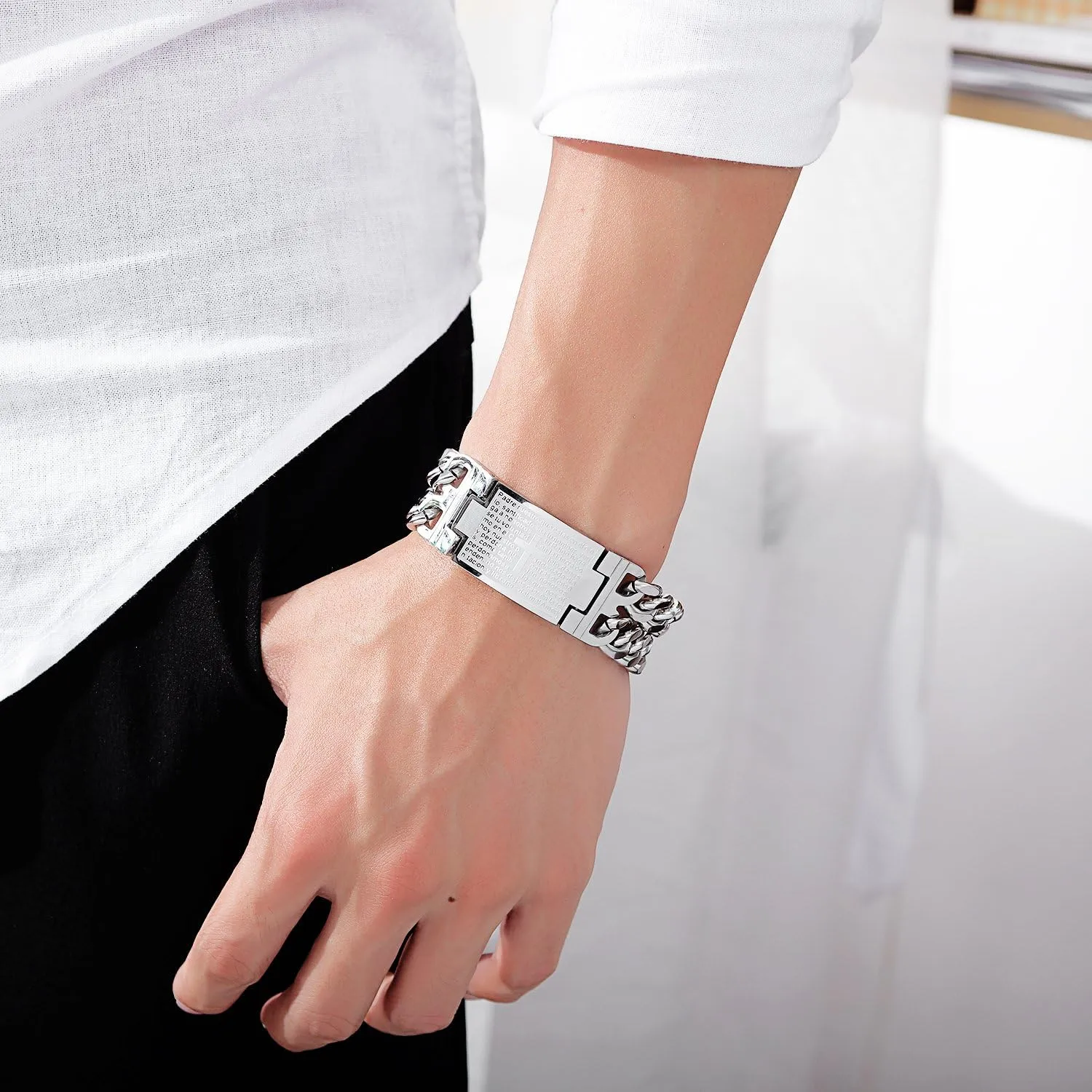 Iflytree Holy Bible Bracelet for Men Stainless Steel Hip Hop Cross Wristband Christian Faith Bracelet for Men Women Silver Black Gold